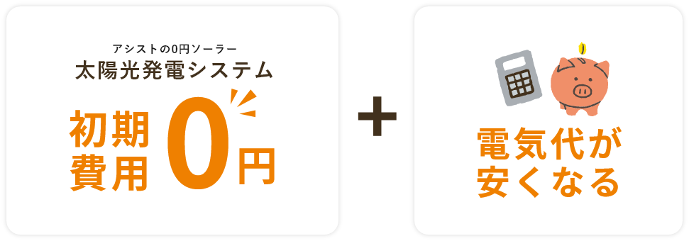 アシストの0円ソーラー 太陽光発電システム初期費用0円自己資金不要/ローンなし　電気代が安くなる