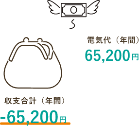 電気代（年間）65200円 収支合計（年間）-65200円